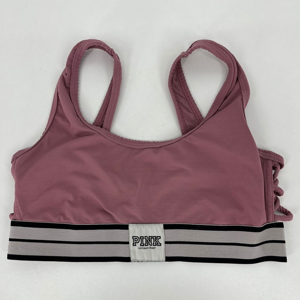 PINK Victoria's Secret Ultimate Unlined Sports Bra Mauve Lace Up Sides Small